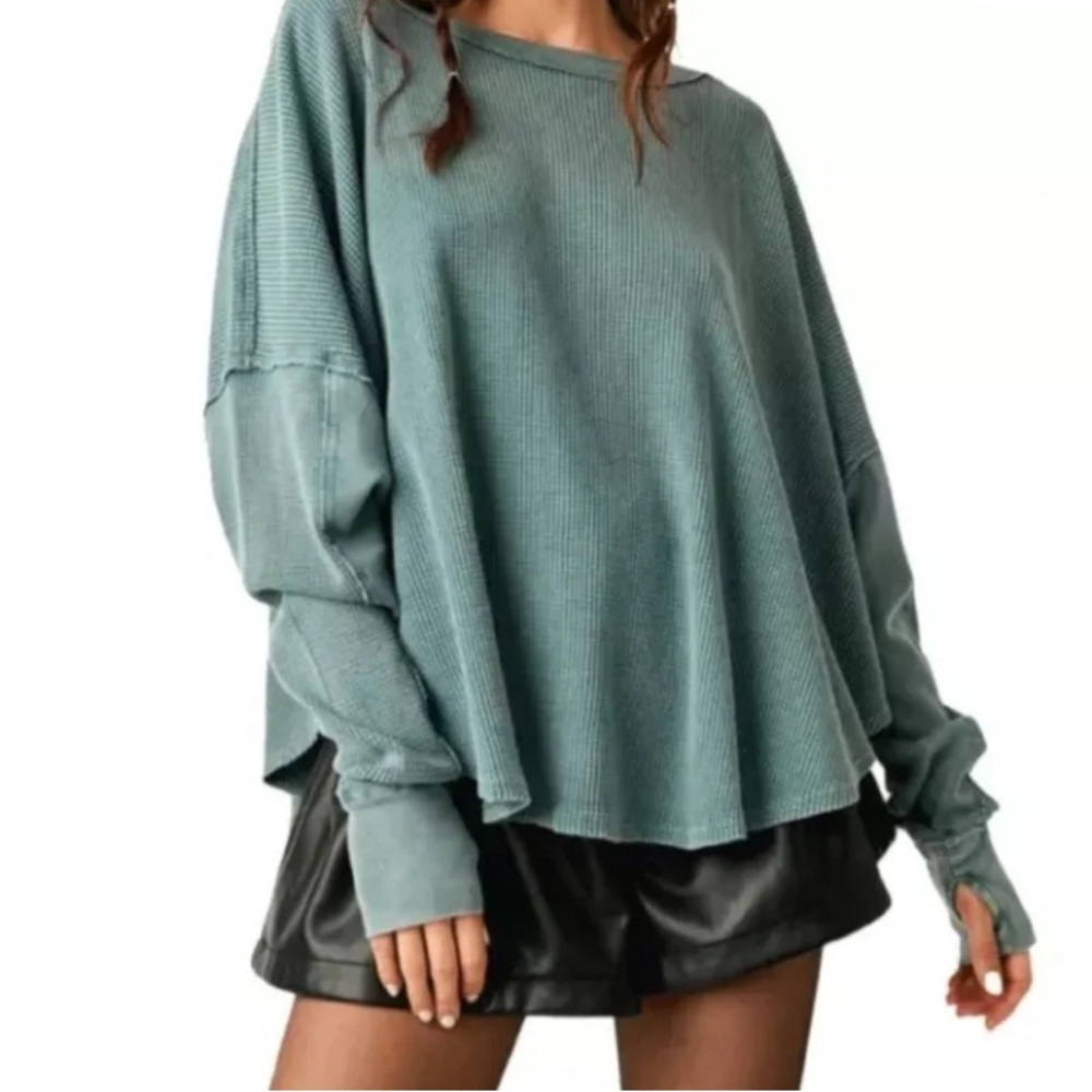 Free People Ribbed Thermal Top in Teal
